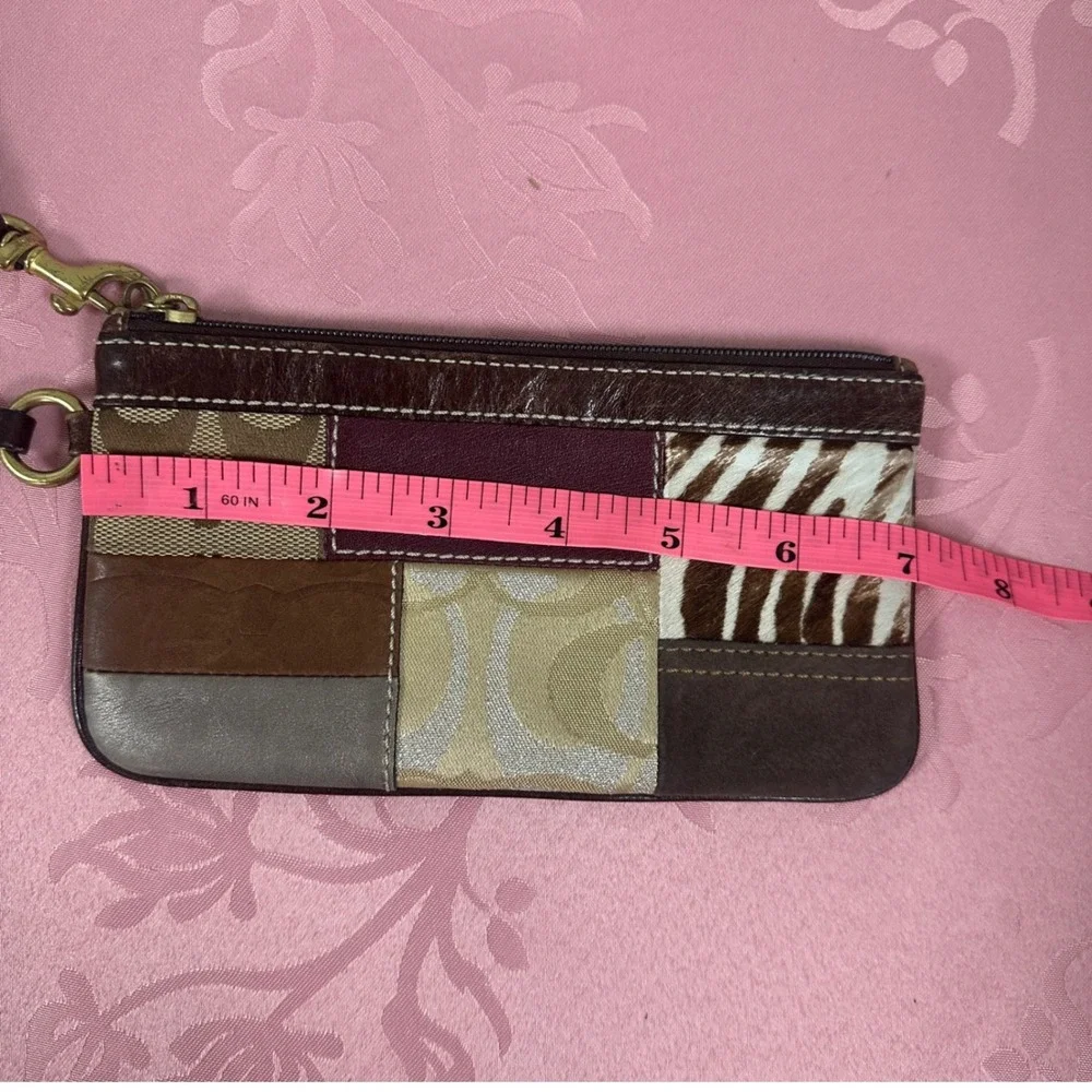 Coach Patchwork Wristlet Bag Leather Suede Zebra Hair Calf Brown Multi